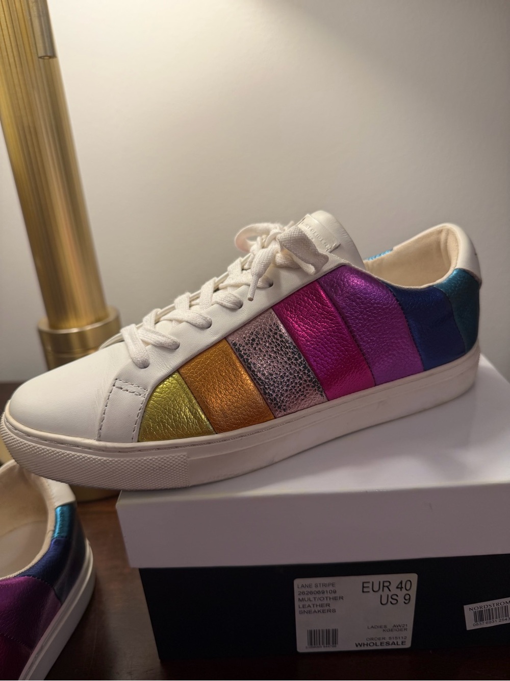 Kurt Geiger Lane Metallic Rainbow Stripe Lace Up Sneakers - Picture 5 of 7